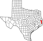 Map of Texas highlighting Jasper County